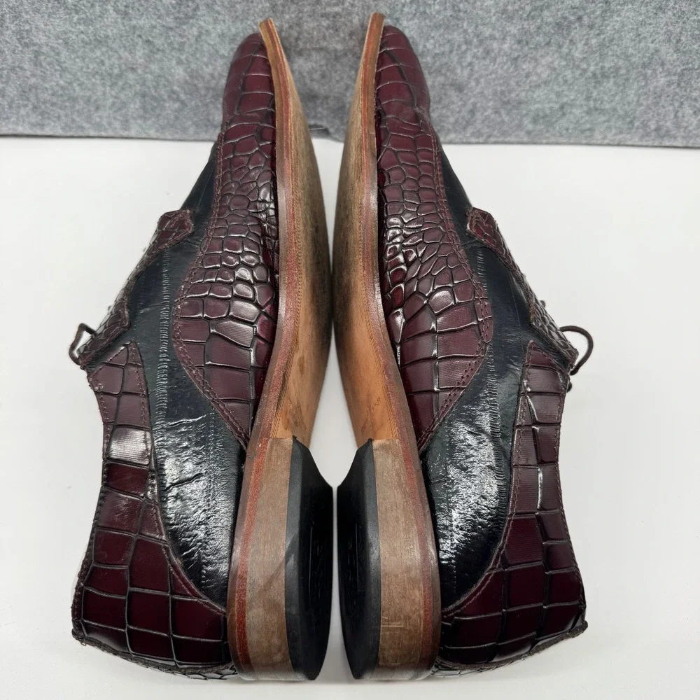 Stacy Adams Oxford Dress Shoes Mens 14M Burgundy Black Croc Embossed 25318-641
